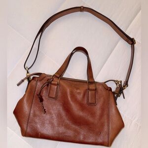 Authentic Vintage Tan Brown Cow Hide Leather Fossil Medium Handbag Purse